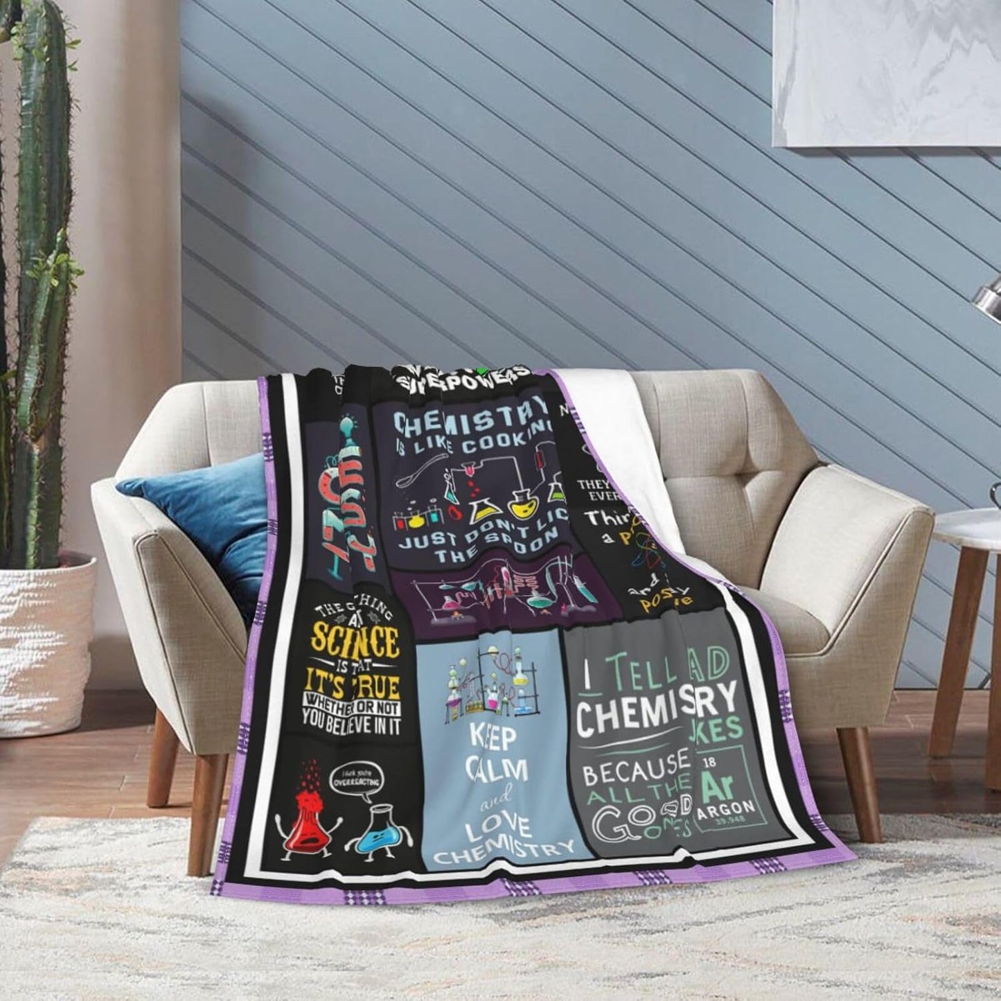 wsradto Science Chemistry Blanket Funny Lab Gifts for STEM Lover Throw Blanket Cozy Fleece Flannel Lightweight Stuff Plush for Men Women Chemists Physics Adults for Couch Sofa Bed Home Decor 40"x50"