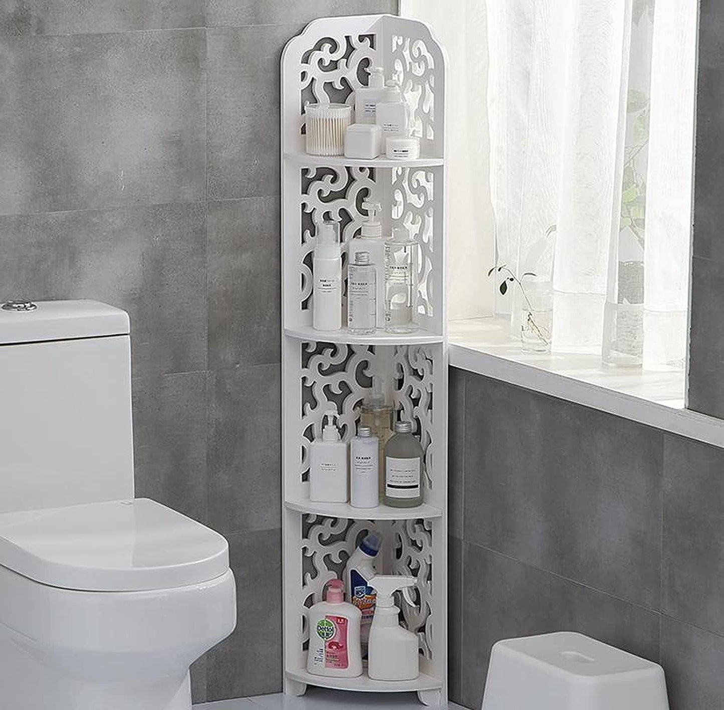 4 Tier Corner Shelf, Corner Ladder Shelf for Living Room, Free Standing Corner Shower Rack for Bathroom, Multipurpose Bathroom Corner Shelves Unit for Small Spaces (Baroque)