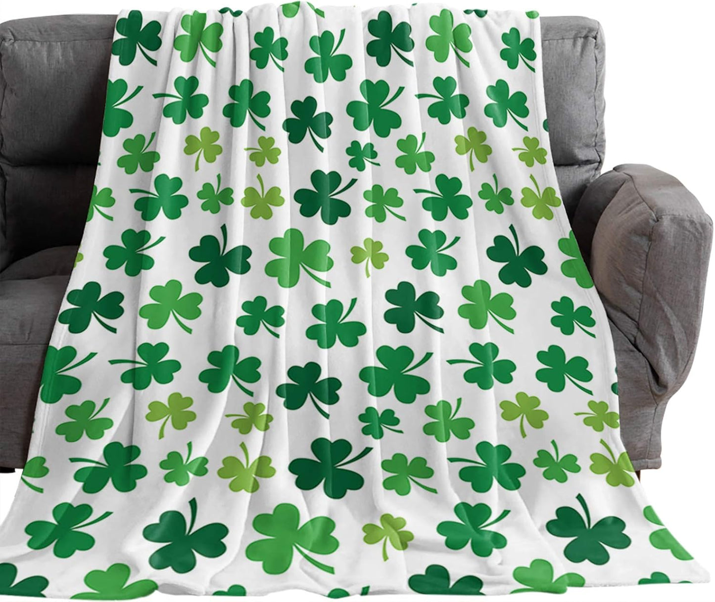 Chucoco Happy St. Patrick's Day Throw Blankets Lucky Shamrocks Leaves Fuzzy Soft Bed Cover Bedspread Microfiber Luxury Blanket for Travel Stadium Camping Couch Sofa Chair 40x50inch