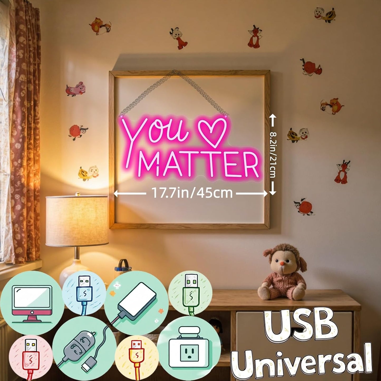 You Matter Neon Sign - Motivational LED Wall Decor, Bedroom Light, Positive Quote Sign for Office, Wedding, Classroom, Birthday, Girls Party, Therapy Room, Gift for her, Bar Pub Club Nursery Hanging