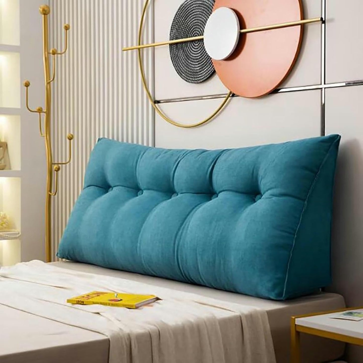 MOUNW Large Headboard Pillow Teal Triangular Headboard Wedge Bed Rest Reading Pillow Backrest Positioning Support Bolster Cushion with Removable Cover, 47x20x8in
