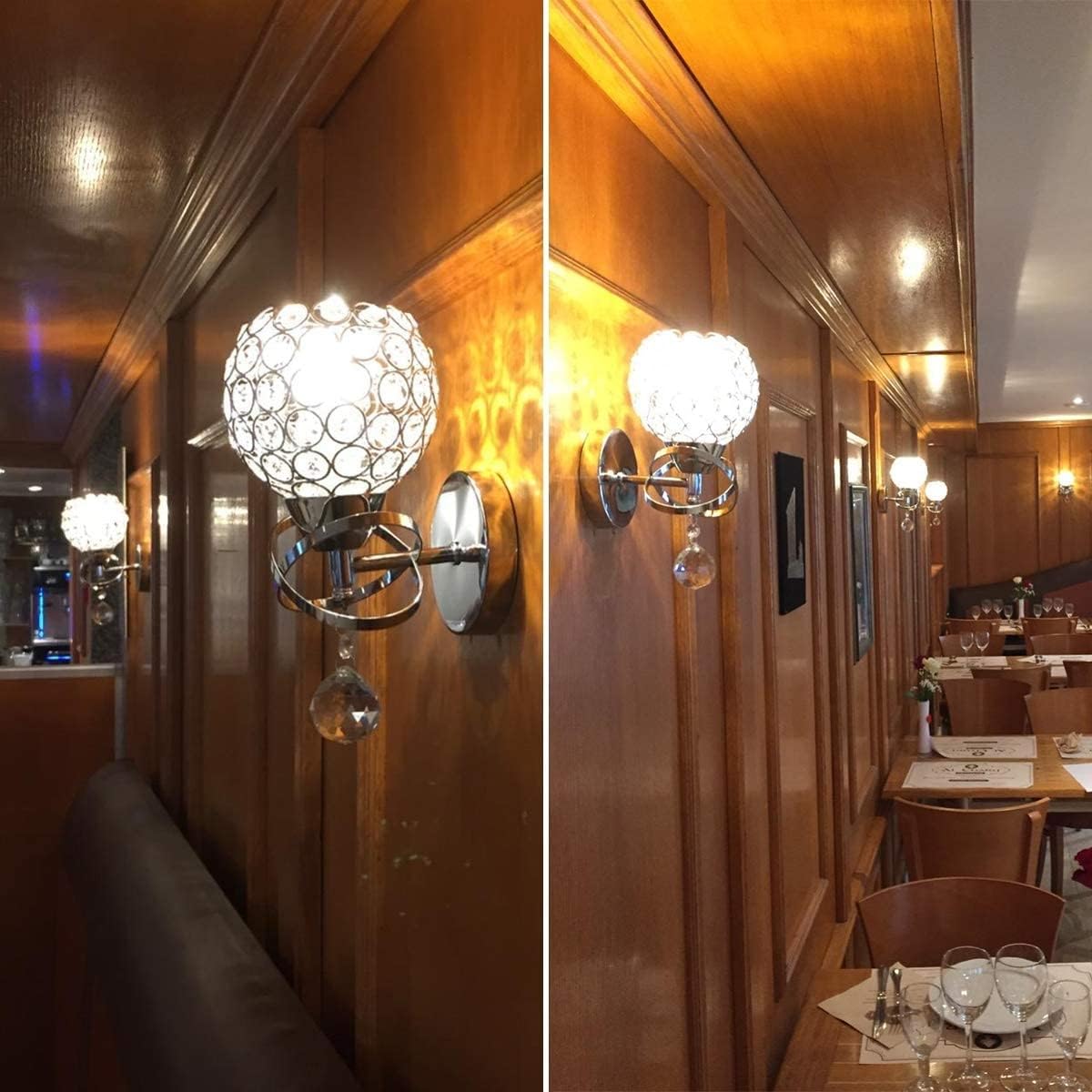 TISLYCO Silver Crystal Sconces - Modern Wall Lighting with Hanging Crystal Ball, Wall Mount Lamp for Bedroom, Living Room, Hallway
