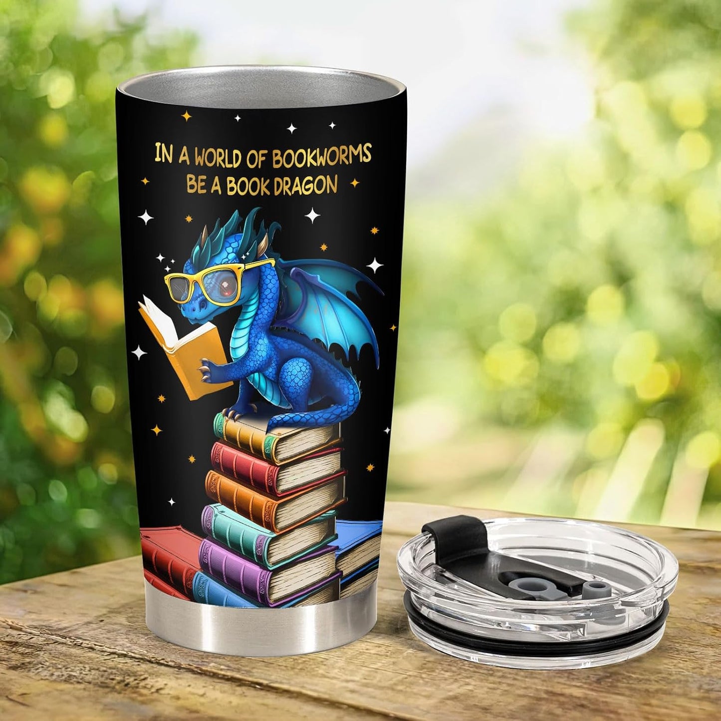34HD Book Dragon Tumbler with Lid, 20oz Stainless Steel Vacuum Insulated Dragon Coffee Mug, Book Lover Gifts for Birthday Christmas Back To School, Bookworm Gifts for Women, Bookish Items