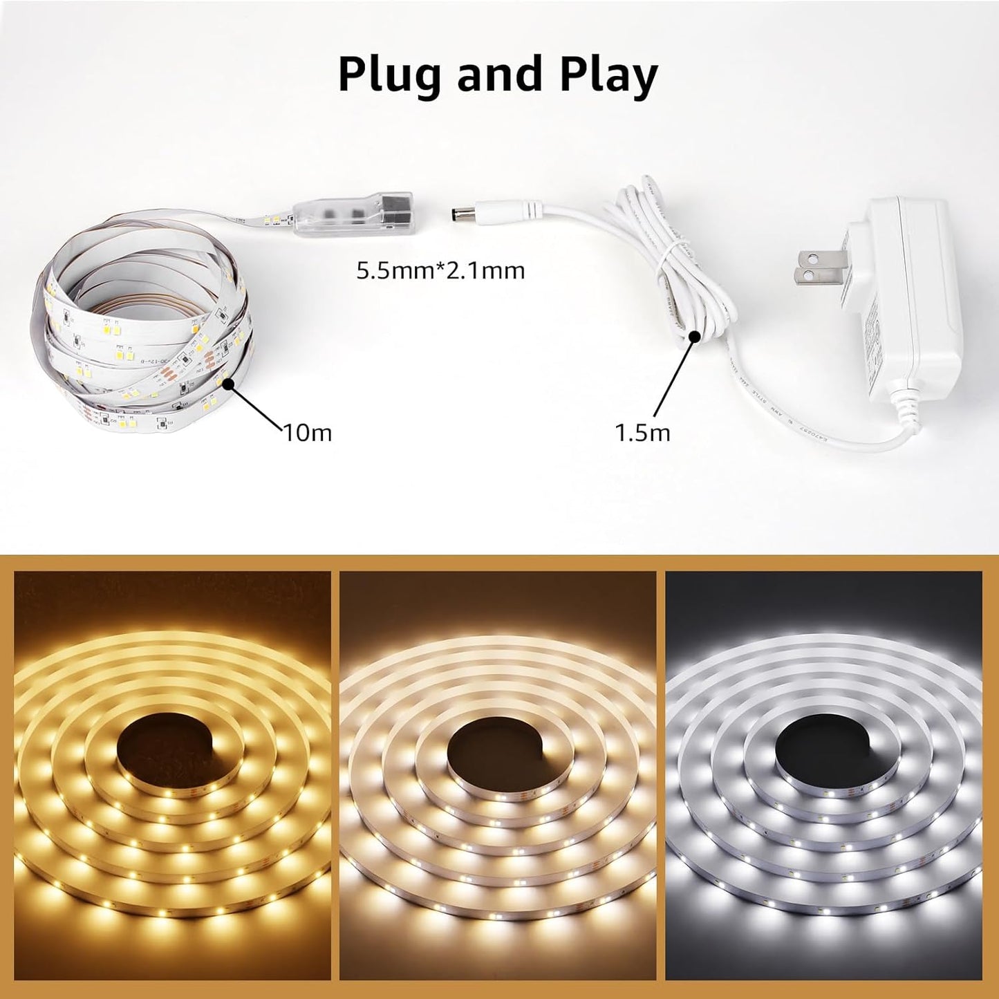 Lepro LED Tunable White Strip Light, Warm to Cool White,32.8ft Dimmable Bright LED Tape Lights, 600 LEDs 2835, Strong 3M Adhesive, Not Cuttable, Suitable for Christmas Decorations, Home, Bedroom