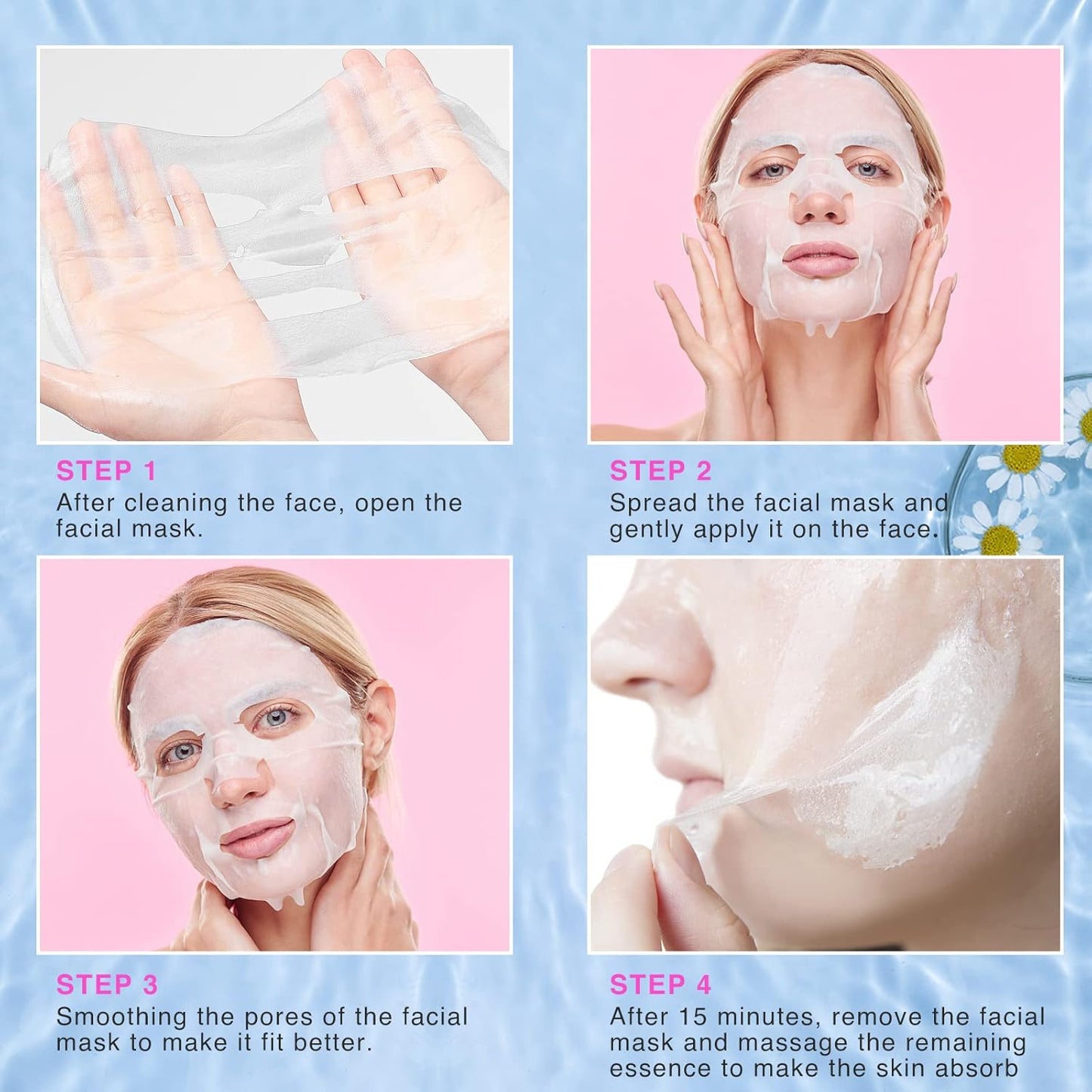 VESPRO Collagen Essence Sheet Facial Masks (48 Pack), Bulk Sheet Masks for Face, Skincare for All Skin Types, Moisturizing and Soothing, Natural Skin Care Spa Face Mask