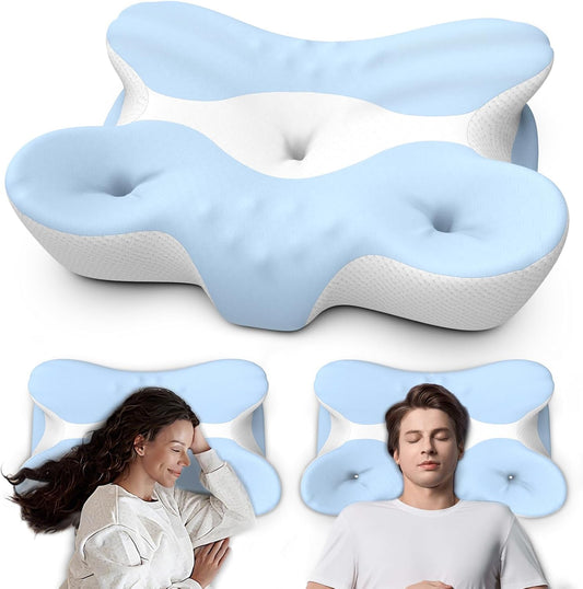 Memory Foam Cervical Pillow for Neck Pain Relief - Ergonomic Contour Pillow for Side, Back & Stomach Sleepers, Orthopedic Neck Support with Cooling Pillowcase