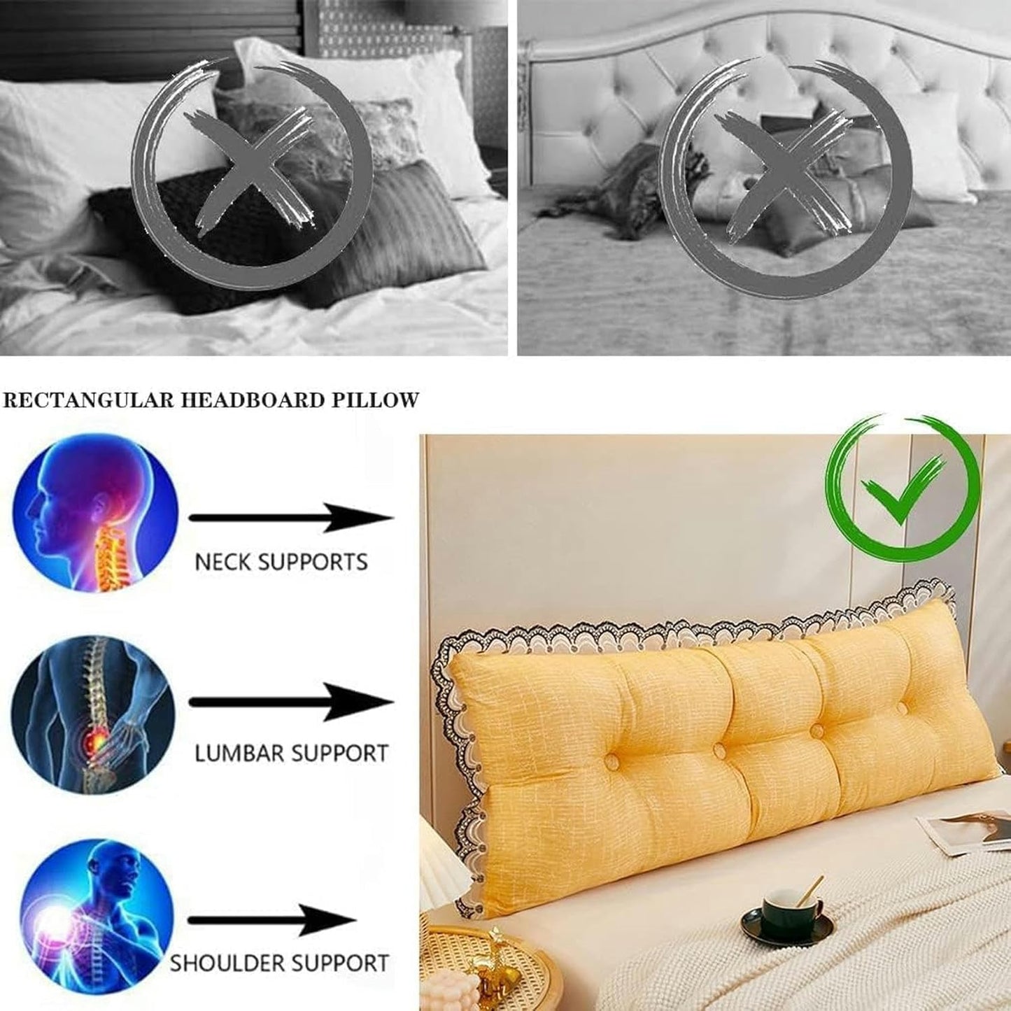 Headboard Pillow, Removable Large Bolster Positioning Support Wedge Pillow Pregnancy Daybed Bed Reading Pillow Back Cushion Bed Rest Pillows(Grey,120cm)