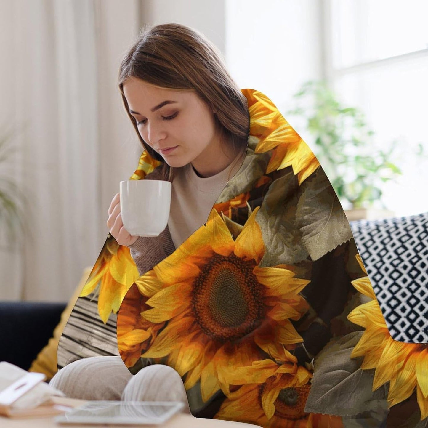 Plants Theme Sunflower Blanket Super Soft Lightweight Throw Blanket Cute Cozy Warm Bed Blanket Decorative Fuzzy Blanket All-Season Home Decor Gift for Sofa Couch Living Room 50"*60"（130 * 150cm）