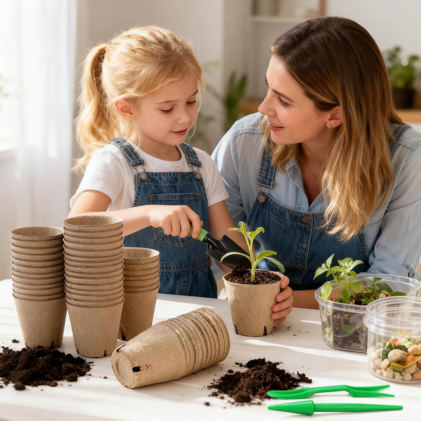150 Pcs Peat Pots 3.15 Inch Seed Starting Pots with Drainage Holes, Round Garden Plant Nursery Pots wit 30 Plant Labels, 2 Transplant Tools.