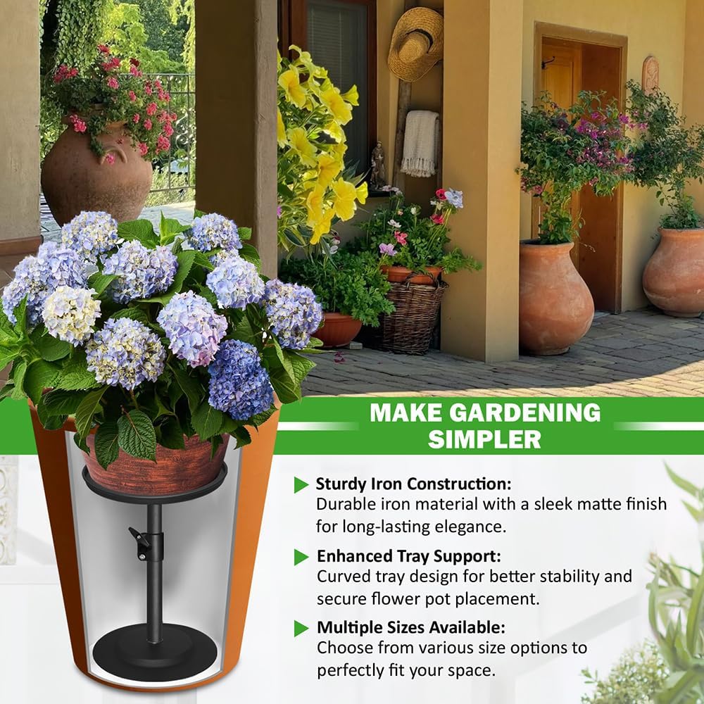 Adjustable Pure Iron Planter Inserts, 7-25” Plant Risers for Inside Pots, Planter Fillers for Large Pots, Indoor & Outdoor Insert with 8-10” Top & 6-10” Base