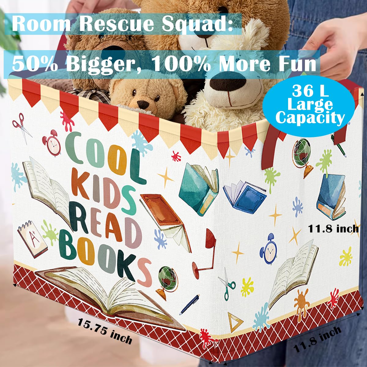 Runtoo Cool Kids Read Books Storage Bins Inspirational Quotes Book Basket Toys Box Organizer for Kids Nursery Classroom Baby Book Shelf