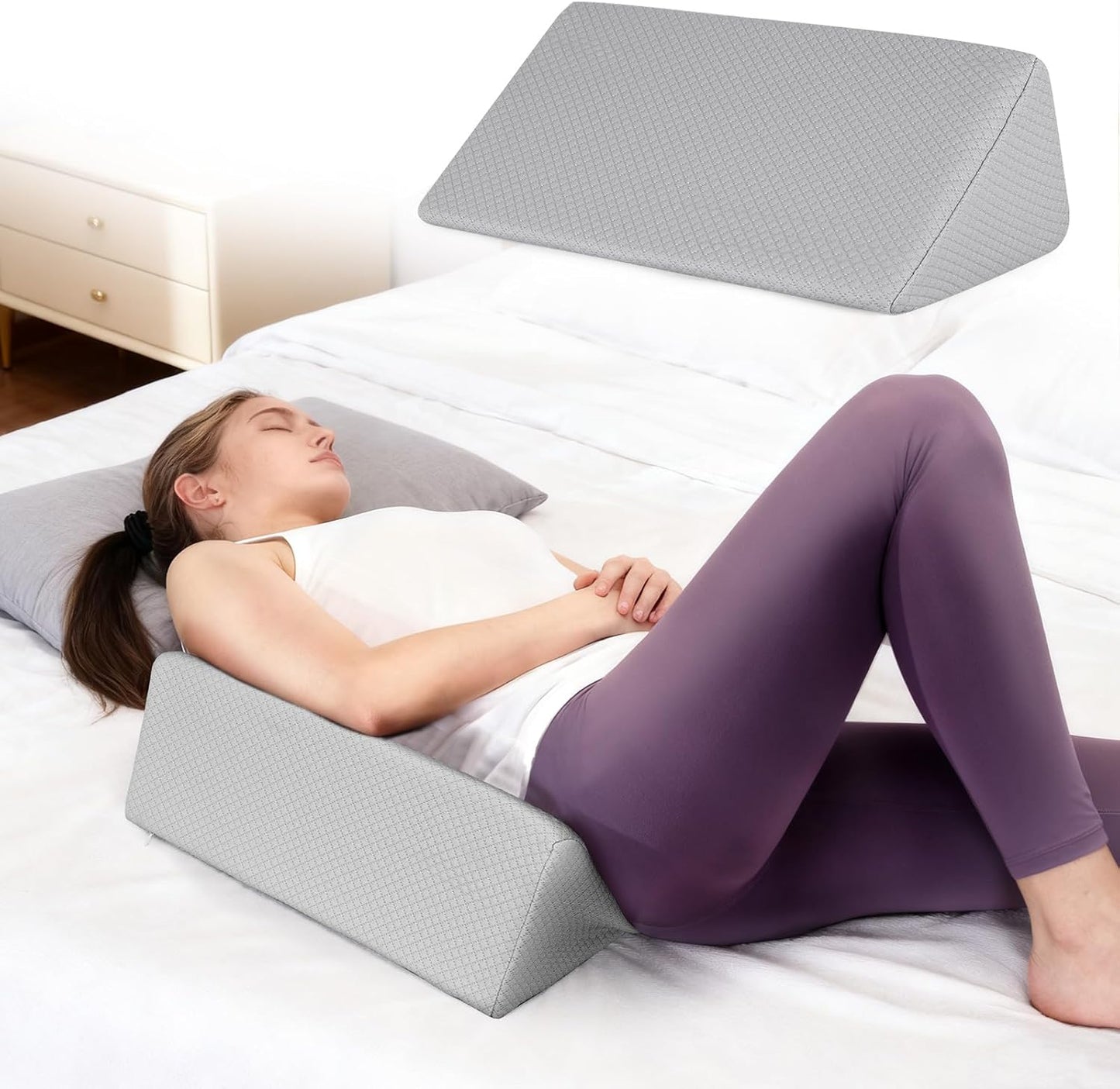 Small Wedge Pillow for Sleeping, Yoga, Meditation, Stretching, Small Wedge Pillow for Chair and Bed - Provide Support and Relieve Fatigue, Wedge Pillows for Bed Sores, Leg Elevation (Grey)