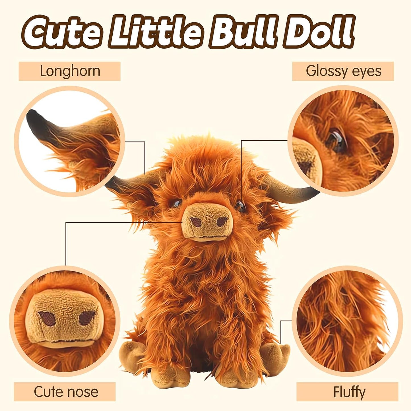 Highland Cow Stuffed Animal Toy, Cute Realistic Highland Cow Plush Toy Fluffy Farm Highland Cow Plushies Decor Gifts for Girls Boys Adults (Brown Highland Cows)