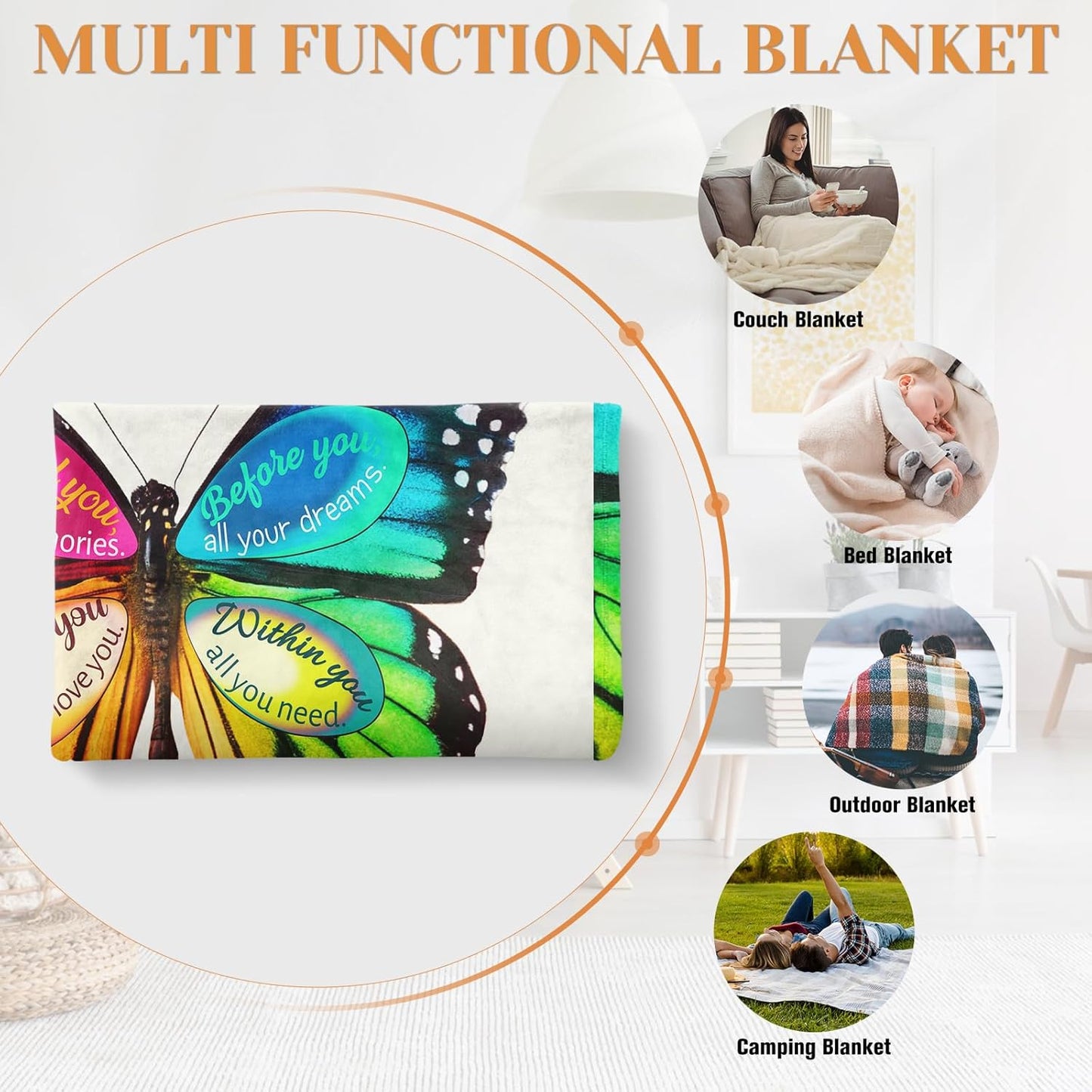 70th Birthday Gifts for Women Christian, Butterfly Christian Throw Blanket, 70 Year Old Bday Gifts for Mom, Grandma, Sister, Friends, Inspirational Religious, 50”X60”