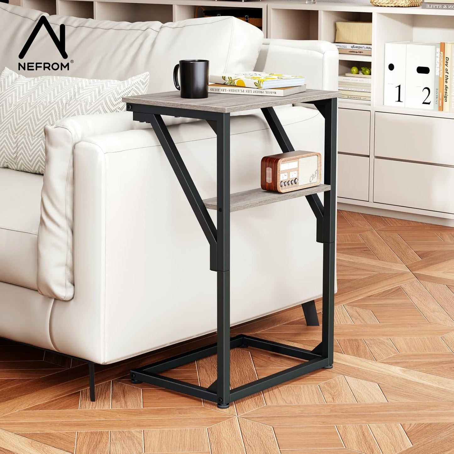 C-Shaped End Table, Small Couch Side Table, Sofa TV Tray Table for Living Room, Bedroom, Bedside ET-D-GYW1