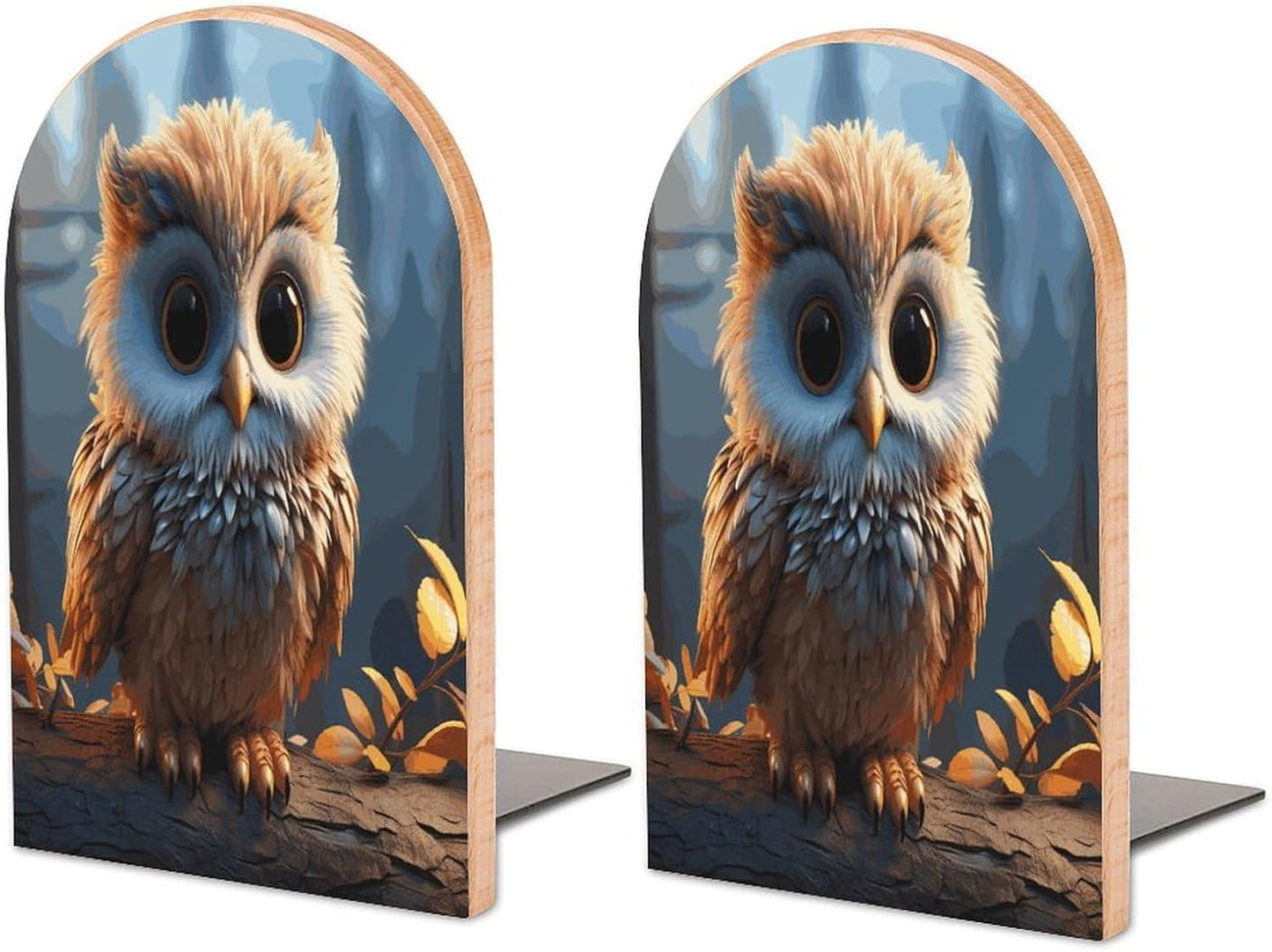 Cute Owl Bookend for Shelves Wooden Book End Large Size Sturdy Book Holders Stoppers with Metal Base for Bookshelves Slick Decorative Bookends Stands