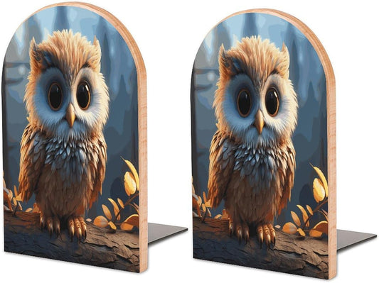 Cute Owl Bookend for Shelves Wooden Book End Large Size Sturdy Book Holders Stoppers with Metal Base for Bookshelves Slick Decorative Bookends Stands