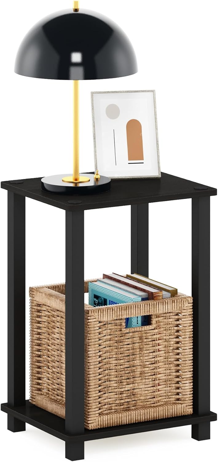 Furinno Simplistic Side Table, 2-Tier Small End Table with Open Shelf, Easy Assembly Toolless Night Stand, Nightstand, for Living Room, Bedroom, Espresso