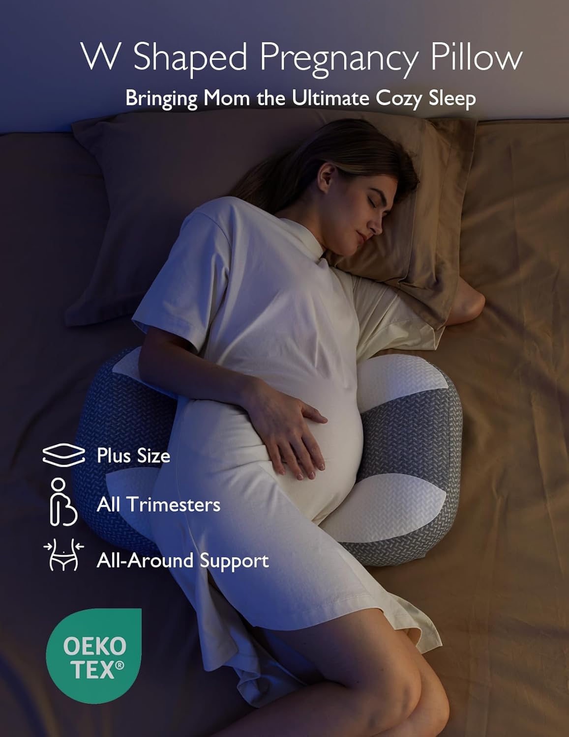Momcozy Plus W Shaped Pregnancy Pillow for Sleeping - Adjustable Maternity Pillow for Side Sleepers - Portable Wedge Belly Support -Compact Design for Back Belly and HIPS