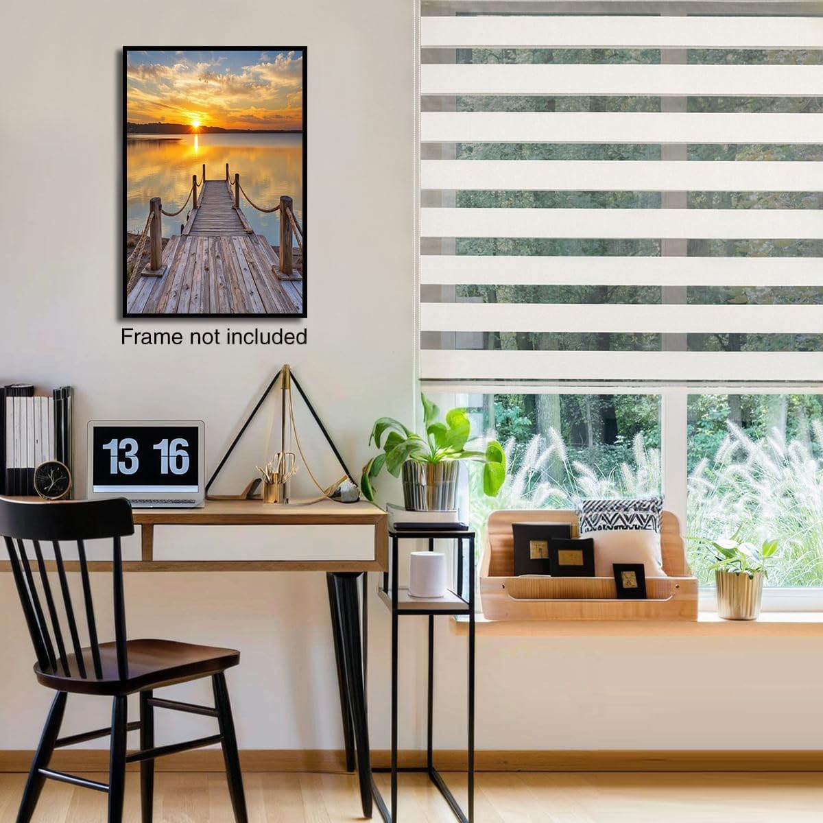 GDJSMIN Sunset Scene Wall Art, Wooden Pier Design Poster for Reading Room Living Room Decor 12x 16 inch Unframed