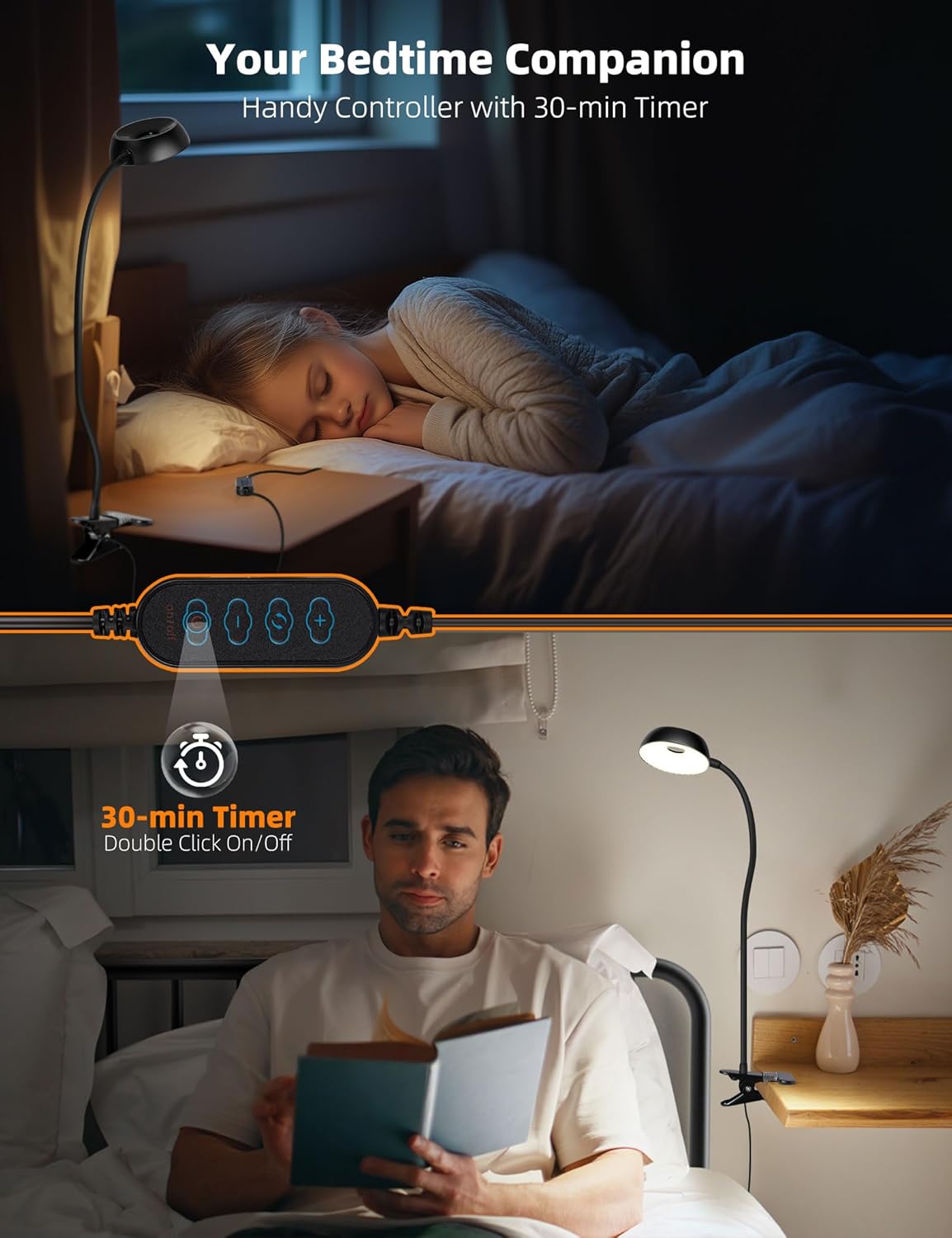 Clip on Desk Lamp 10-Level Dimming & 5 Color Modes Reading Book Light, Flexible Gooseneck Reading Light for Beds, Desks, Headboards - Eye-Friendly Night Light Clip on Light for Bed Bedside (Black)