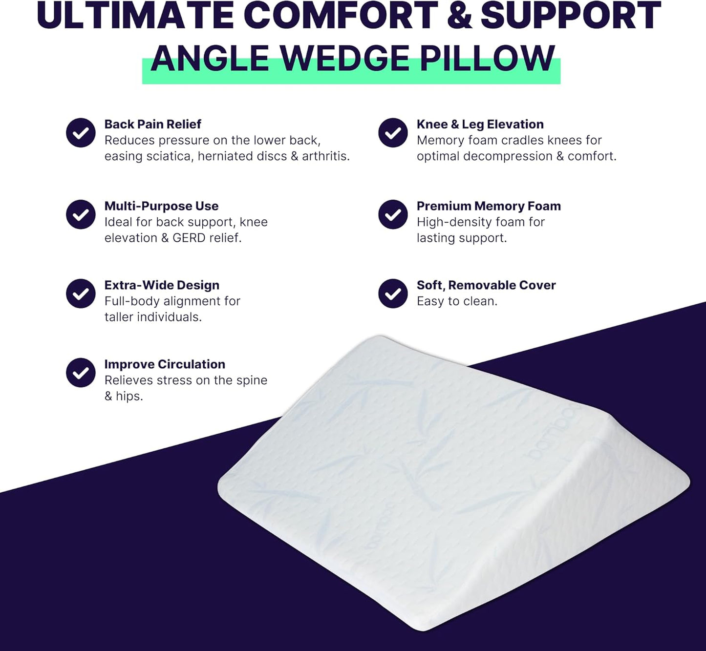 The Angle Wedge Pillow for Back Pain Relief – Leg Elevation Pillow for Bed, Knee Wedge Bolster Pillow for Lower Back Support, Triangle Foam Cushion for Sleeping & Comfort (Small)