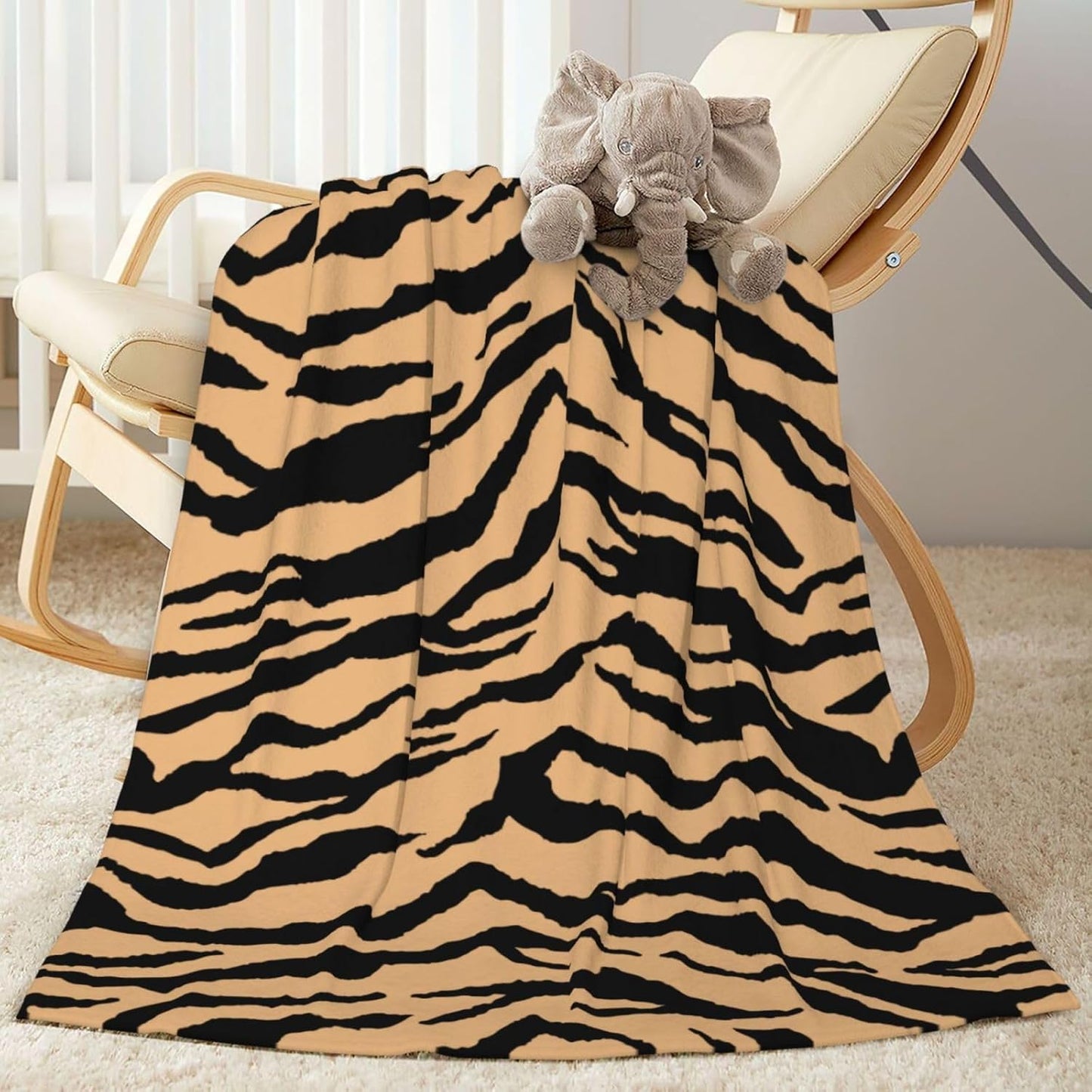 Tiger Striped Print Bed Blanket Ultra Soft Wildlife Animal Skin Stripes Throw Blanket All Season Warm Light Weight Cozy Plush Blankets for Home Bedroom Sofa Chair Travel, 50"X40"