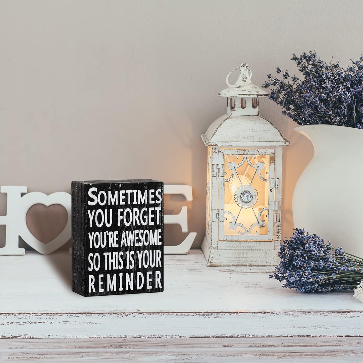 Inspirational Wood Box Sign 5 x 4 Inch Home Office Valentine's Day Motivational Decor Gift with Saying Sometime You Forget You're Awesome So This Is Your Reminder Wall Desk Funny Decor(Black Board)