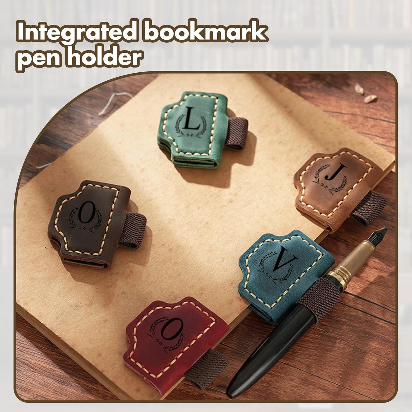 Custom Bygone Mark Bookmark with Pen Holder, 26 Letters Name Initial Personalized Magnetic Leather Bookmark, Gifts for Book Lovers, Readers, Travelers, Leather Book Marks (Blackish Green, A)
