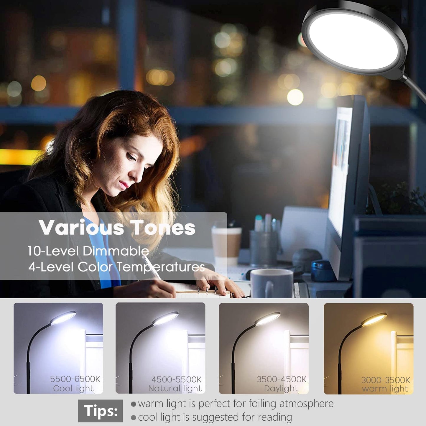 LED Floor Lamps with Remote Dimmable Timing Eye Care Standing Reading Lamp for Living Room Bedroom Office