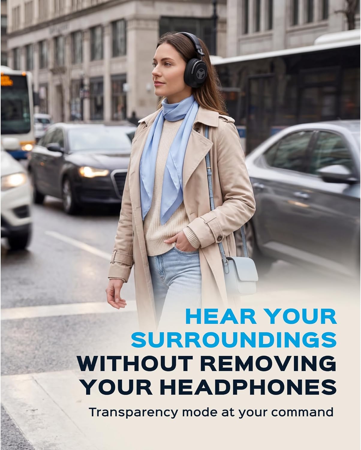 TREBLAB Bluetooth Headphones Over the Ear, Noise Cancelling, Hybrid ANC, 64H Battery, IPX4, Foldable Wireless Headphones with Mic, Lightweight, Work and Travel – U5