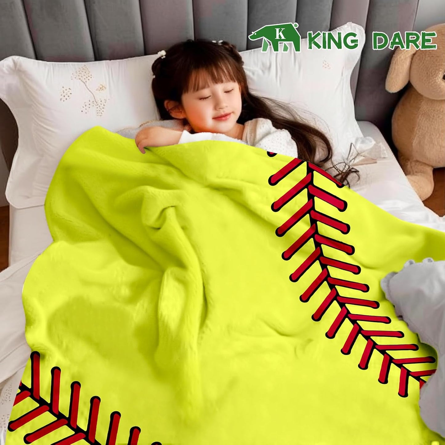 KING DARE Softball Blanket, Softball Gifts for Boys Girls 8-12, Unique Softball Stuff Gifts for Softball Lover, Soft Fleece Softball Throw Blankets for Kids 60x80 Inch