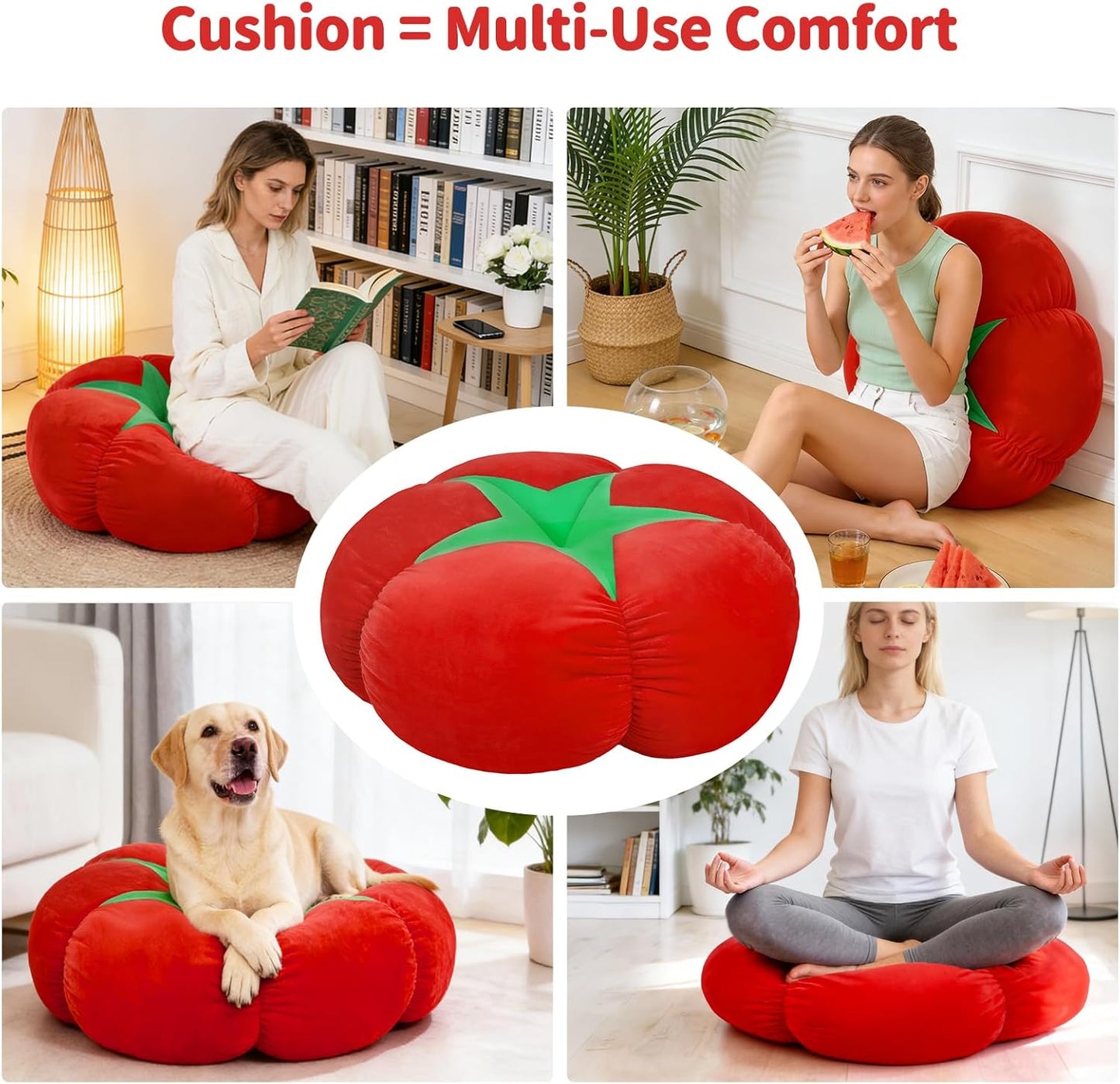 Extra Large Tomato Floor Cushion Pillow – Plush Floor Cushion for Sitting & Activities, for Reading, Gaming, Meditation & Home Decor – Cute Round Plush Chair Cushion.60cm/23.6Inch
