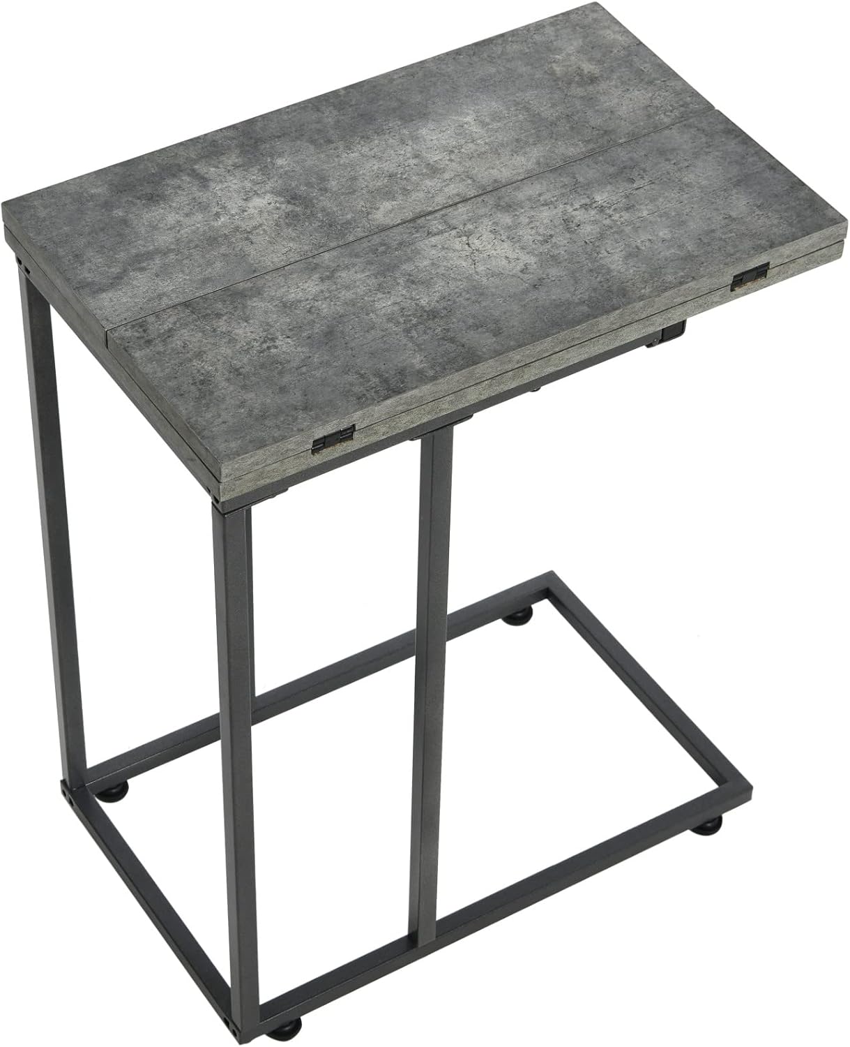 Household Essentials Jamestown Extendable C-Shaped for Accessiblity Side End Table Rustic Slate Concrete and Black Metal