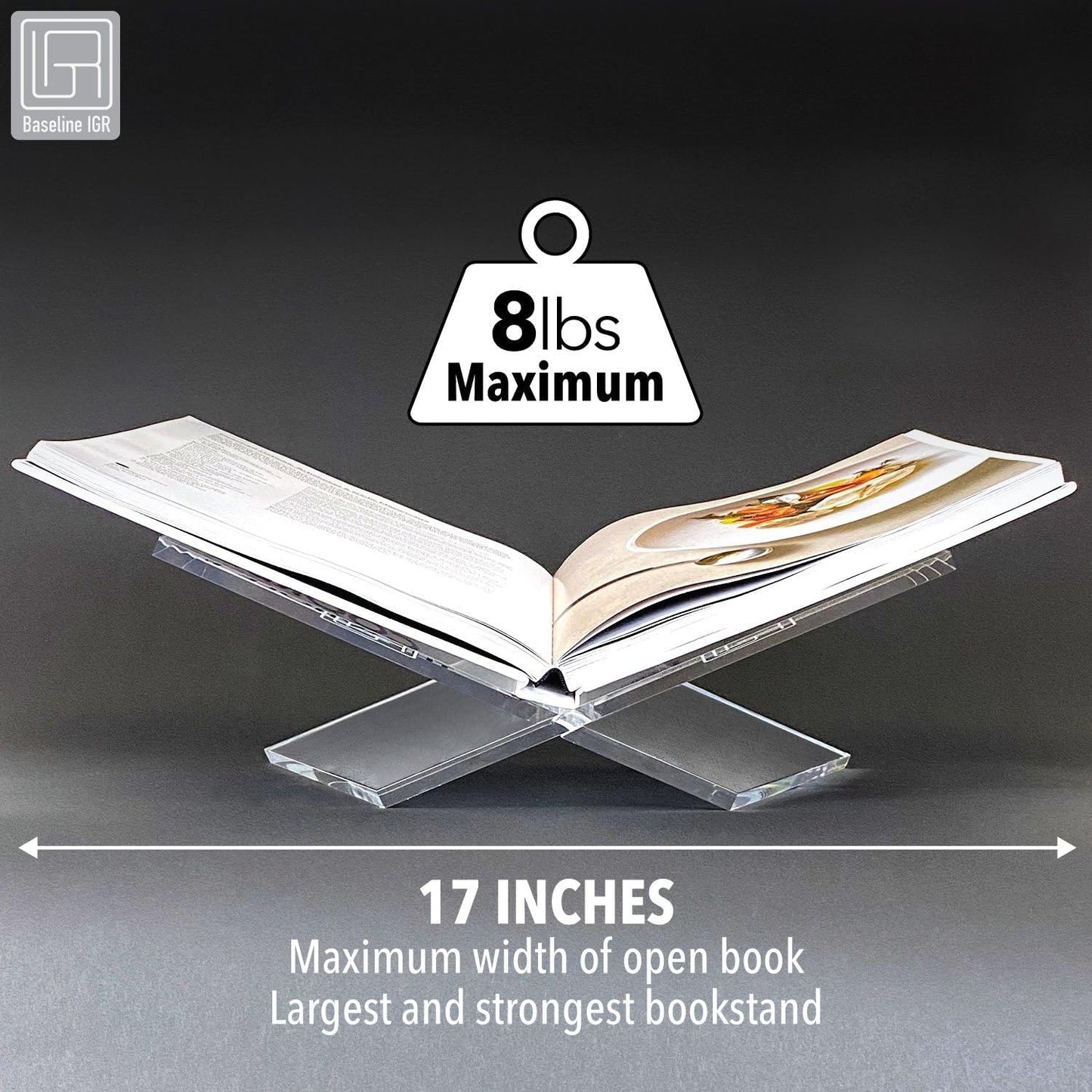 Medium Clear Acrylic Book Stand, 8.7” x 6.3” x 3.6”, Acrylic Book Holder, Open Bookstand for Display and Reading Cookbooks, Art Books, Bibles, Magazines - Home and Office