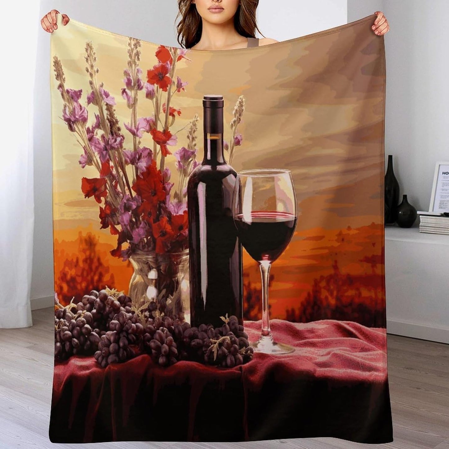 Red Wine Flower Blanket Super Soft Lightweight Throw Blanket Cute Cozy Warm Bed Blanket Decorative Fuzzy Blanket All-Season Home Decor Gift for Sofa Couch Living Room 40"*50" （100 * 130cm）