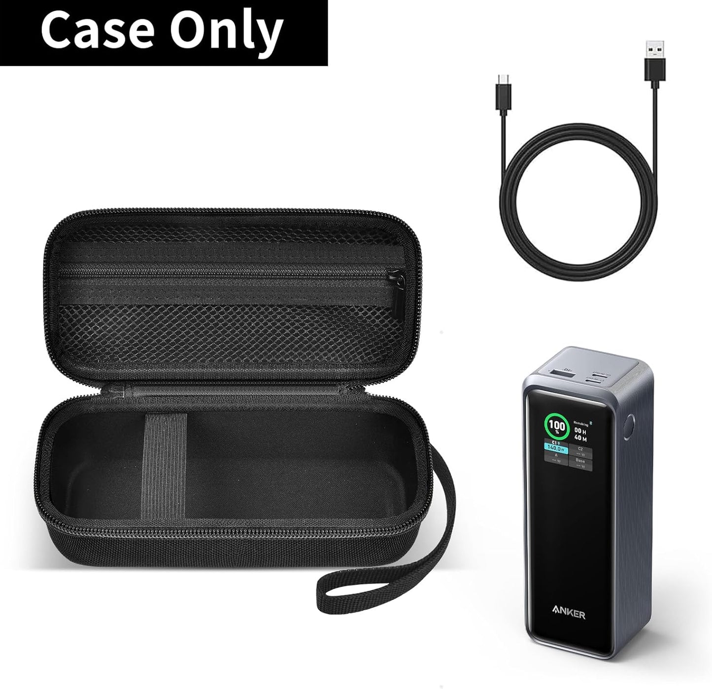 Travel Case Compatible with Anker Prime Power Bank, 27,650mAh 3-Port 250W Portable Charger Protective Storage Bag for USB Cable & Accessories (Box Only) (Black+Black Zipper)