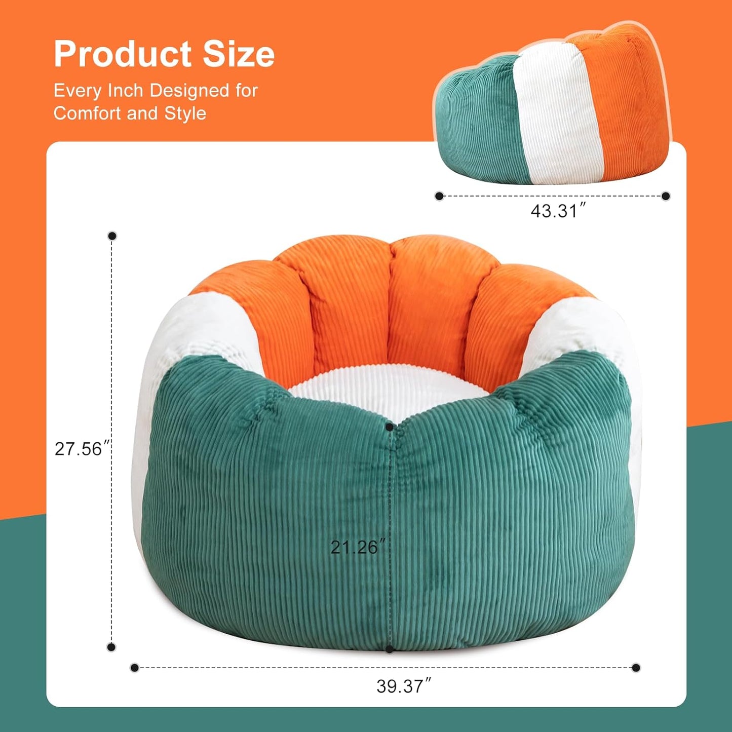 Giant Bean Bag Chairs for Adults,Memory Foam Firm Boneless Floor Gaming Chair Reading Chair,Colorful Plush Corduroy Cover,Comfy Chairs for Livingroom Bedroom Reading Nook Movie Night