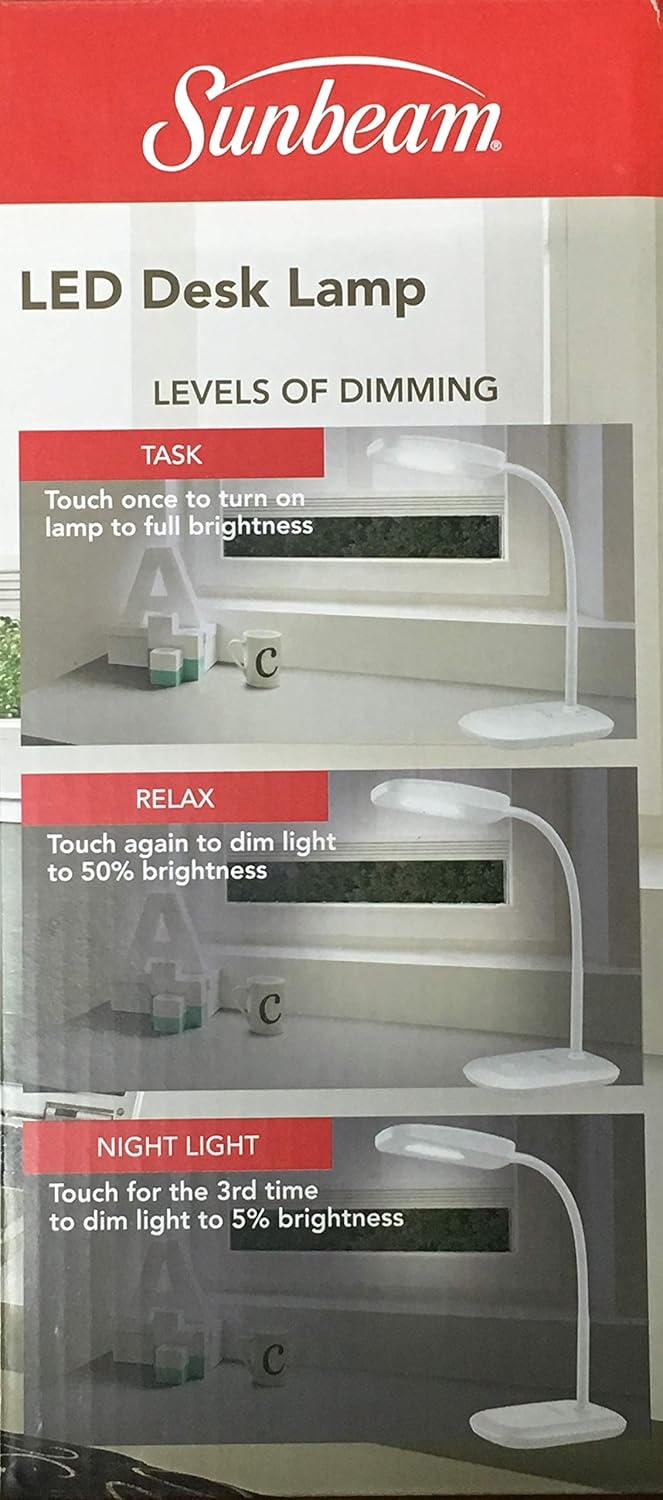 New SUNBEAM Flexible Neck LED Desk LAMP Adjustable Light Energy Star (White)