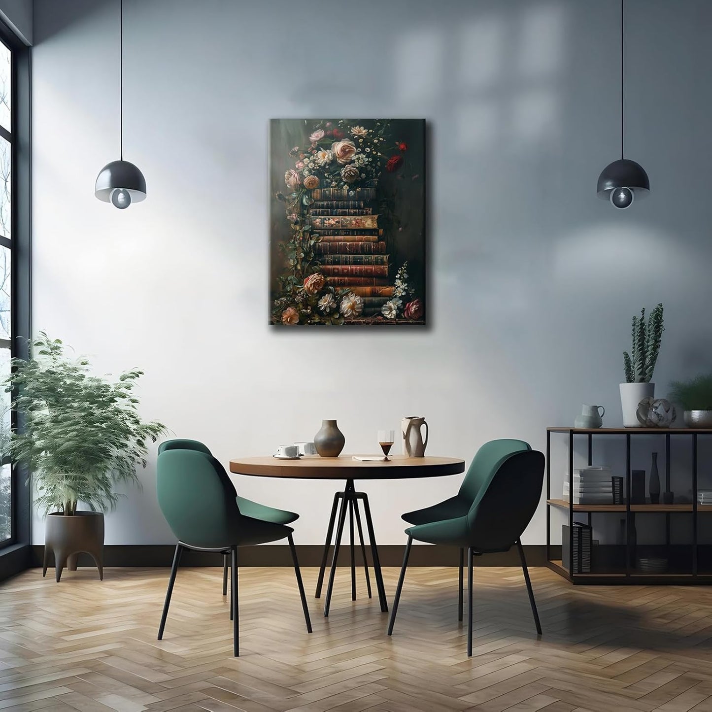 Framed Vintage Floral Wall Art Moody Flowers Books Art Painting Dark Wildflowers Academia Gallery Picture Print Wall Decor Rustic Country Canvas Decor for Living Room Office 12X16In