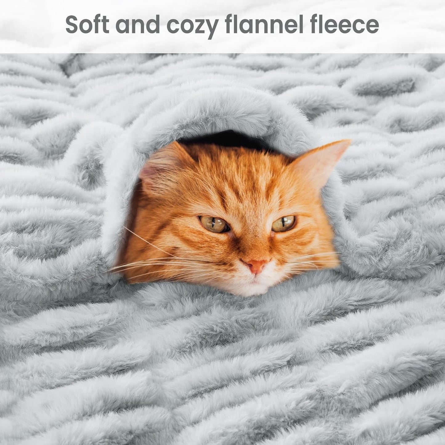 Warm Fuzzy Faux Fur Blanket, Elastic Striped Fleece Throw Blanket for Couch Sofa Bed Living Room, Light Grey Double-Sided Furry Blanket and Throws - 50"x 60"