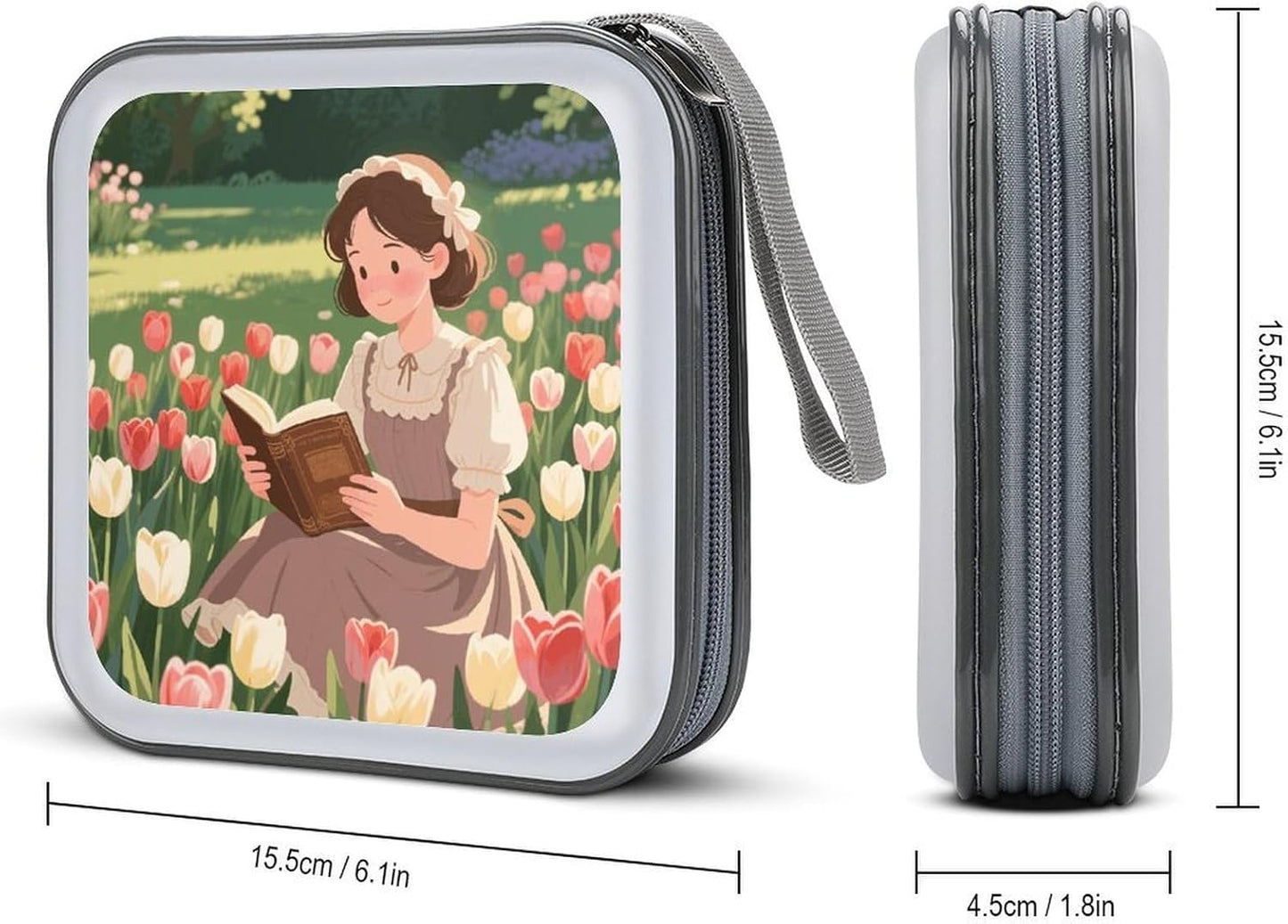 Vintage Reading Book CD Case Portable Zipper CD Case 40 Capacity Hard Plastic DVD Cases Holder Large Storage Disc Wallet Bag for Car Home Travel DVD Collection Bag