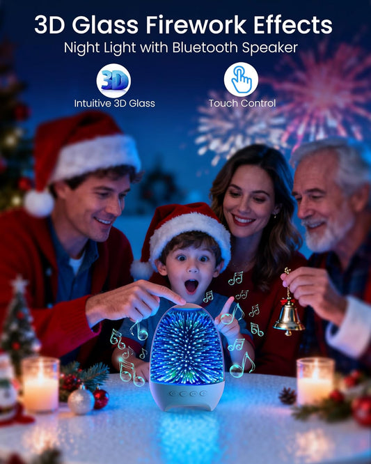 Aiscool Night Light Bluetooth Speaker, 3D Glass Fireworks Lamp with Touch Control, 7 Colors & Gradient Mode, Rechargeable Bedside Light for Bedroom, Gift for Kids, Teens & Adults (Galaxy White)