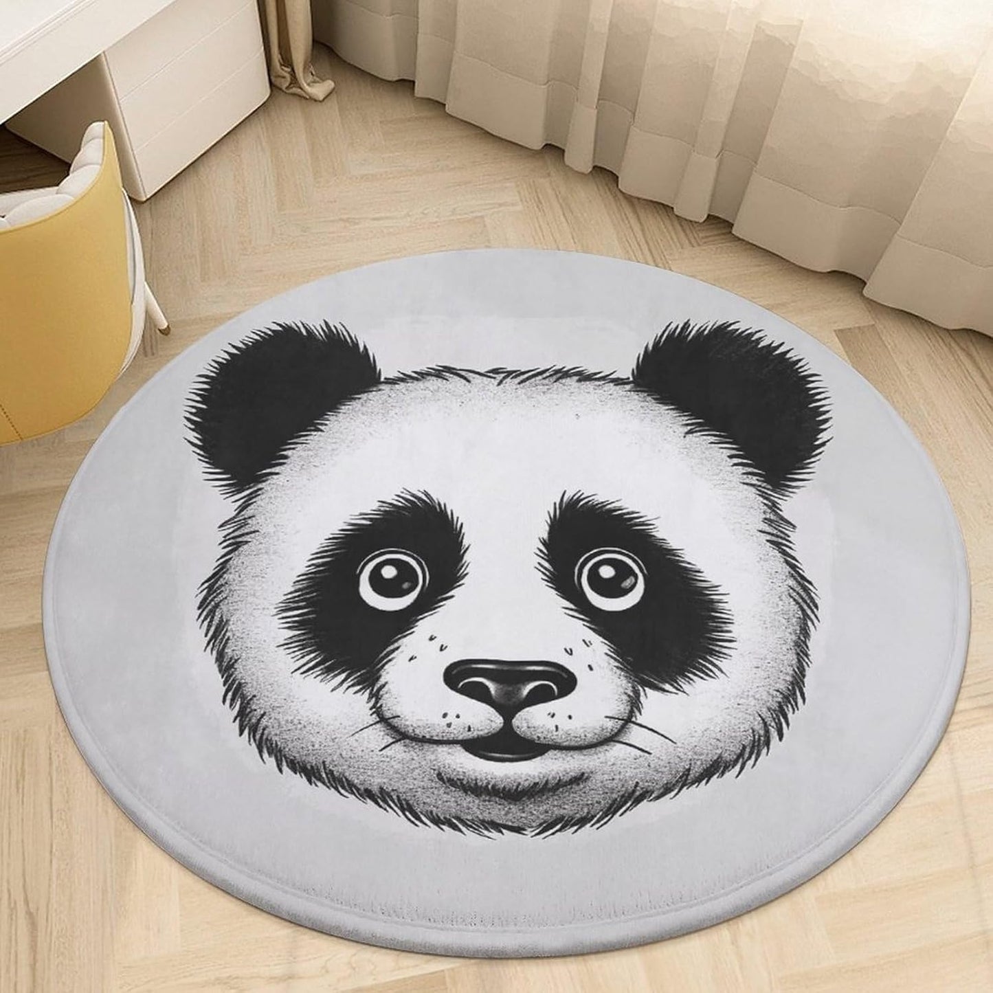 Anime Panda Face Circle Rug Retro Luxury Coral Velvet Floor Mat Non Slip Soft Indoor Floor Carpet Comfy Thickened Area Rugs Modern Aesthetic Minimalist Carpets for Home Decor