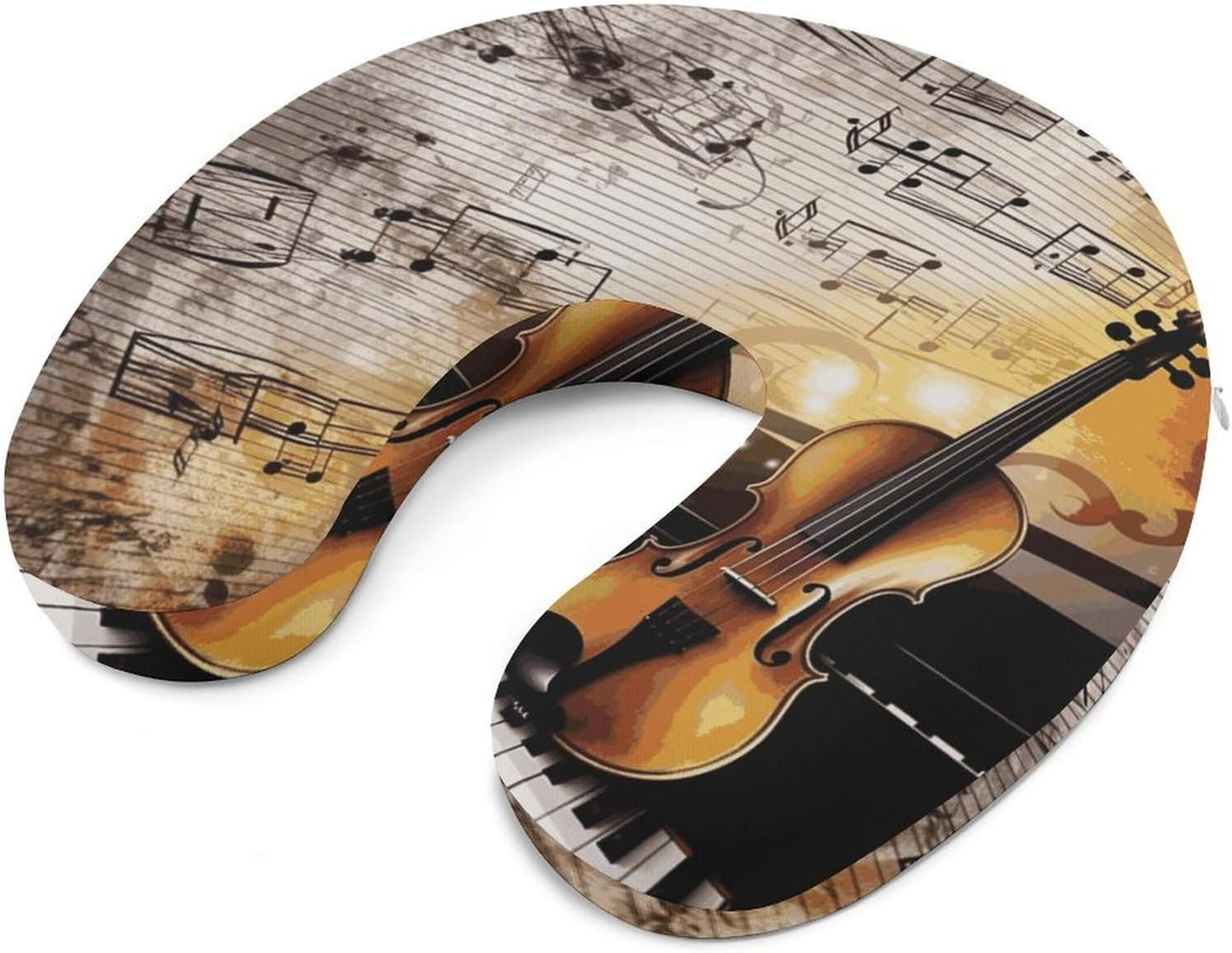 Piano Violin Music Notes Neck Pillow Memory Foam U Shaped Pillows Portable Pillows for Shoulder Travel Head Support Pillow with Concealed Zipper for Airplane Car Home Office