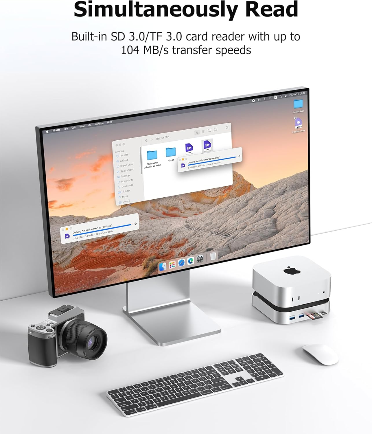 Mac mini M4 Dock with NVMe SSD Enclosure, Docking Station Dual Monitor for Mac mini M4/M4 Pro, 6-Port USB-C Hub with 4K60Hz HDMI, DisplayPort, SD/TF Card Reader, 10Gbps USB-A