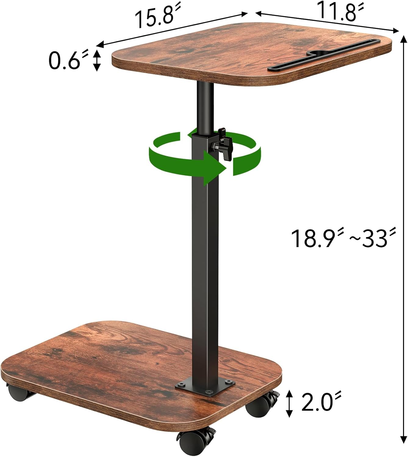 Sofa Tray Table for Couch, 360°Swivel TV Tray for Small Spaces, Adjustable Height Side Tables for Eating, C Shaped End Table for Livingroom, Bedroom, Sofa, Bed, Snack