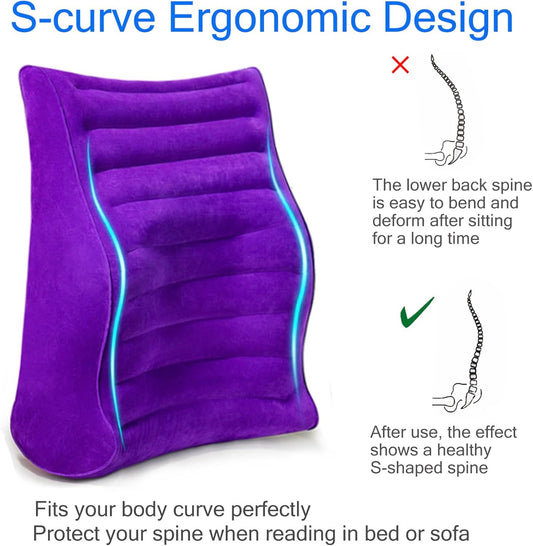 Bed Reading Pillow with S-Curve, Gaming Pillow for Working Crocheting, Ergonomic Bed Wedge Pillow for Sleeping, Inflatable Backrest Pillows for Sitting in Bed, Laptop Pillow for Lap, Couch, Sofa