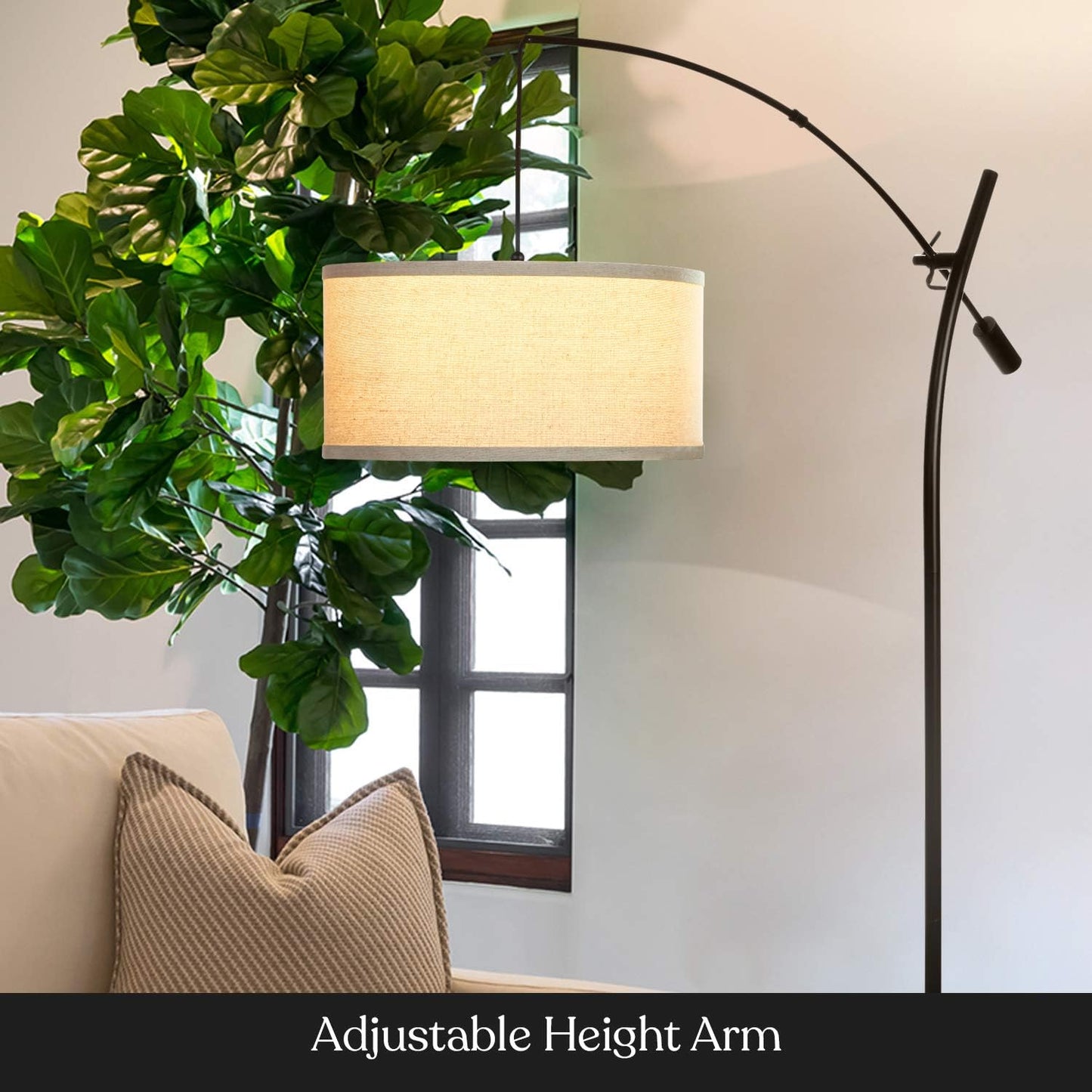 Brightech Grayson LED Arc Floor Lamp for Office & Living Room, Adjustable Arm Lamp in Industrial Style for Bedroom Reading - Black
