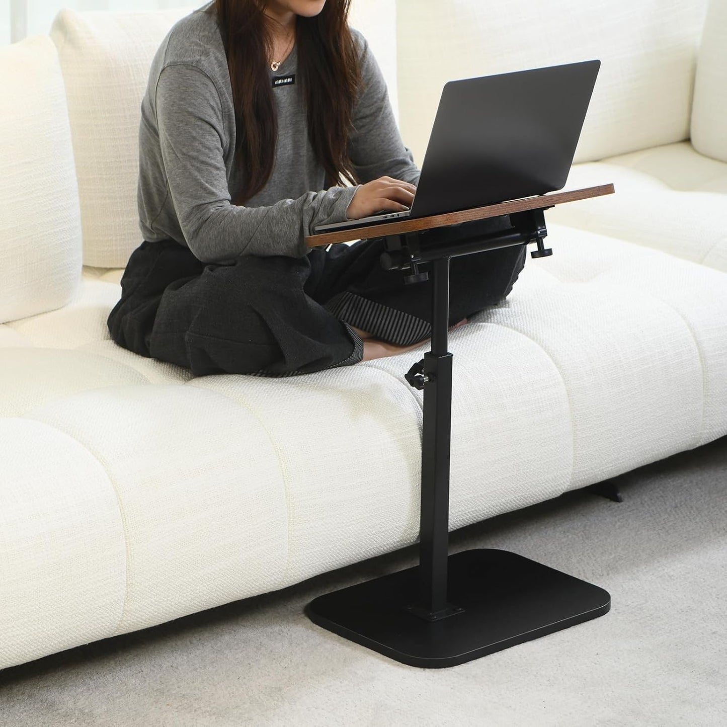 ACEQLYT® Small Adjustable Side Table, Adjustable Height & Flip-Over Panel Design & 360° Swivel, Couch Armrest C Shaped End Table, Laptop Stand for Couch